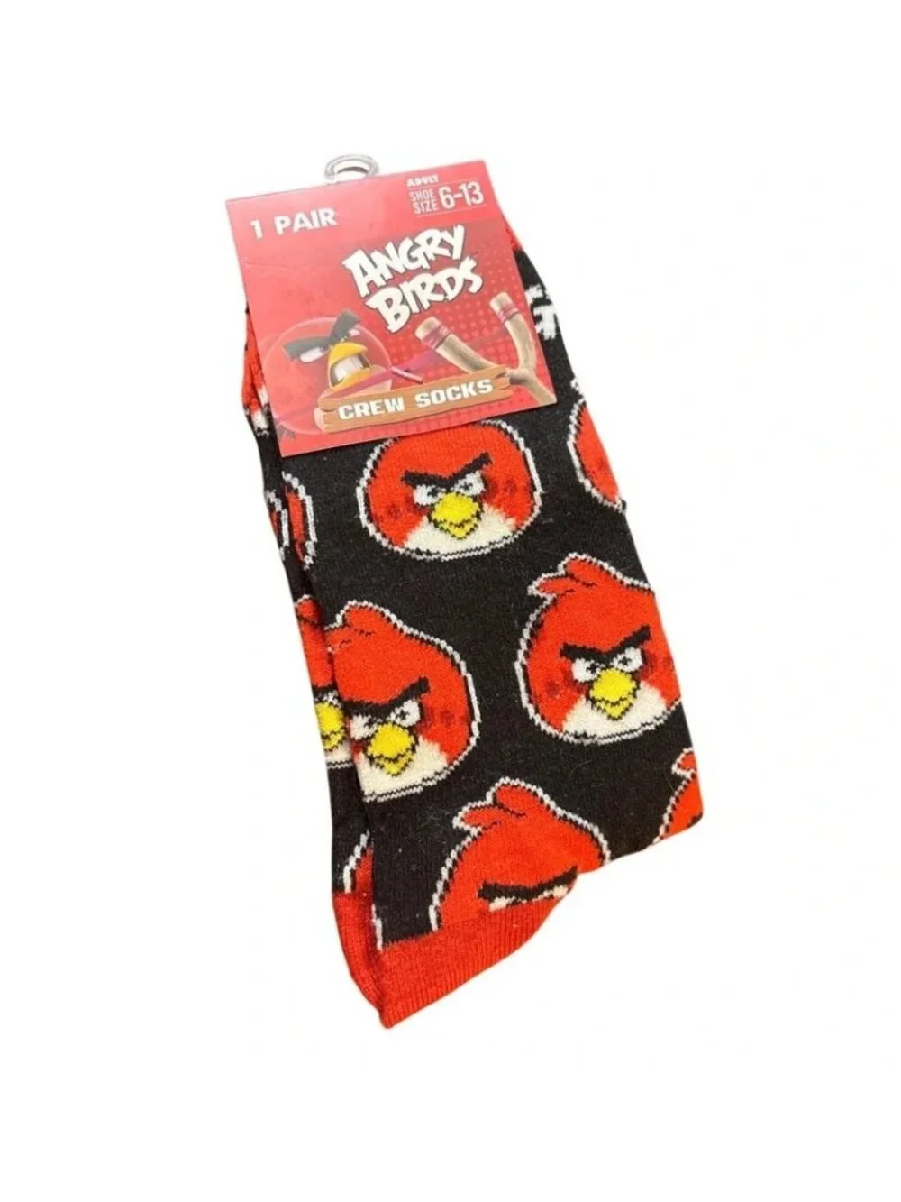 Unisex Angry Birds Crew Socks Red Black Mens Shoe Sz 6-13 Novelty Crazy Universe